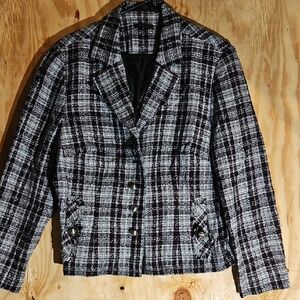 Classic Black and White Plaid Blazer
